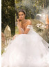 Off Shoulder Ivory Lace Tulle Ruffled Wedding Dress With Horsehair Trim